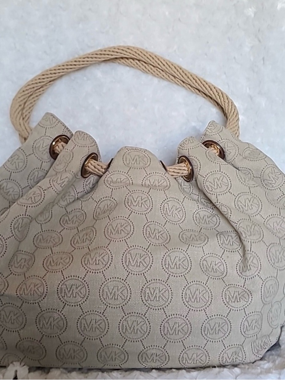 Michael Kors Cream Logo Rope-Handle Shoulder Bag
